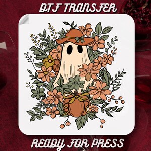 Wildflowers Ghost Dtf Transfers, Autumn Pumpkin Ghost Ready To Press, Iridescent Cute Ghost Heat Press, Funny Girly Spooky Vibes DTF Print