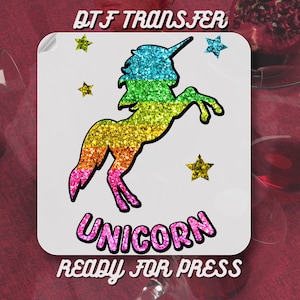 Unicorn DTF Transfer,Unicorn Birthday DTF,Unicorn Girl Tee DTF,Ready to Press, Graphic For Kids Unicorn, Heat Transfer, Faux Glitter Unicorn