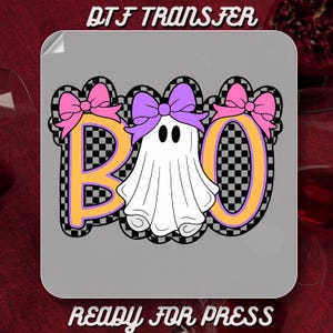 Cute Ghost Boo DTF Transfer Ready to Press,Halloween Girly Ghost Ready to Press,Coquette Ghost Heat Press,Autumn DTF Prints, DTF Gang Sheets
