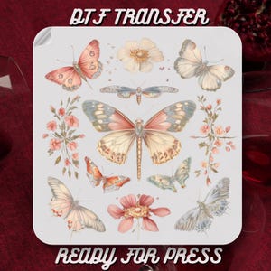 Floral Dragonfly DTF Transfer, Wintage Butterfly Ready To Press, Boho Flowers Apply for Heat Transfer DTF Print, Gift For Her,DTF Gang Sheet