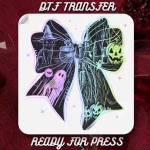 Coquette Bow Ghost DTF Transfer, Neon Halloween Ready Apply for Heat Press, Ghost Halloween DTF Print, Cute Ghost DTF Transfer, High Quality