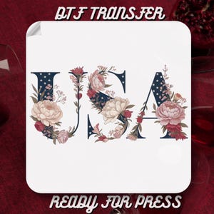 USA Floral Dtf Transfer,4th of July DTF Ready to Press, Patriotic 4th of July Dtf,İndependence Day Dtf,Retro America 4th of July Heat Press,