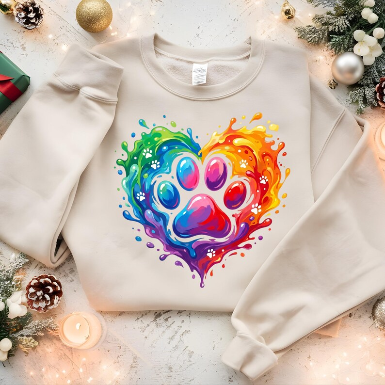 Colorful Dog Paw Print DTF Transfer, Dog Mama Heart Paw Ready to Press ...