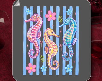 Summer Seahorse DTF Transfer,Preppy Coastal Ready To Press,Wilflower Seashell Heat Press,Summer Holiday Girly DTF Print Iron On