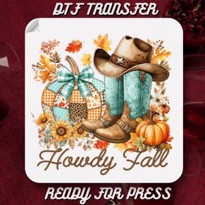Howdy Fall DTF Transfer, Pumpkin Fall Boots Ready To Press, Retro Halloween Cowgirl Heat Transfers, Western Howdy DTF Print,High Quality,DTF