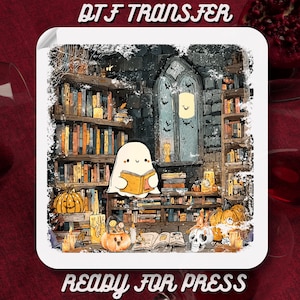 Vintage Halloween Ghost DTF Transfer, Book Lover Ghost Ready to Press, Cute Ghost Heat Press, Gothic Girly Dtf, High Quality, Gang Sheet