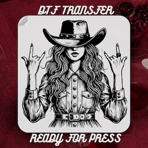 Rocker Cowgirl Dtf Transfer,Vintage Cowgirl DTF Transfer,Western Sublimation Transfer,Cowgirl Aesthetic Heat Transfer,Roceker Ready To Press