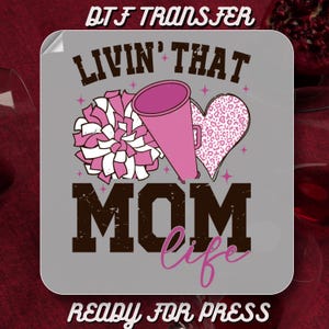 Livin&#39; That Cheer Mom Life DTF Transfer, Cheer Mom Ready to Press, Cheerleader Life Heat Transfers,Cheer Mom Shirt Transfer, Faux Glitter