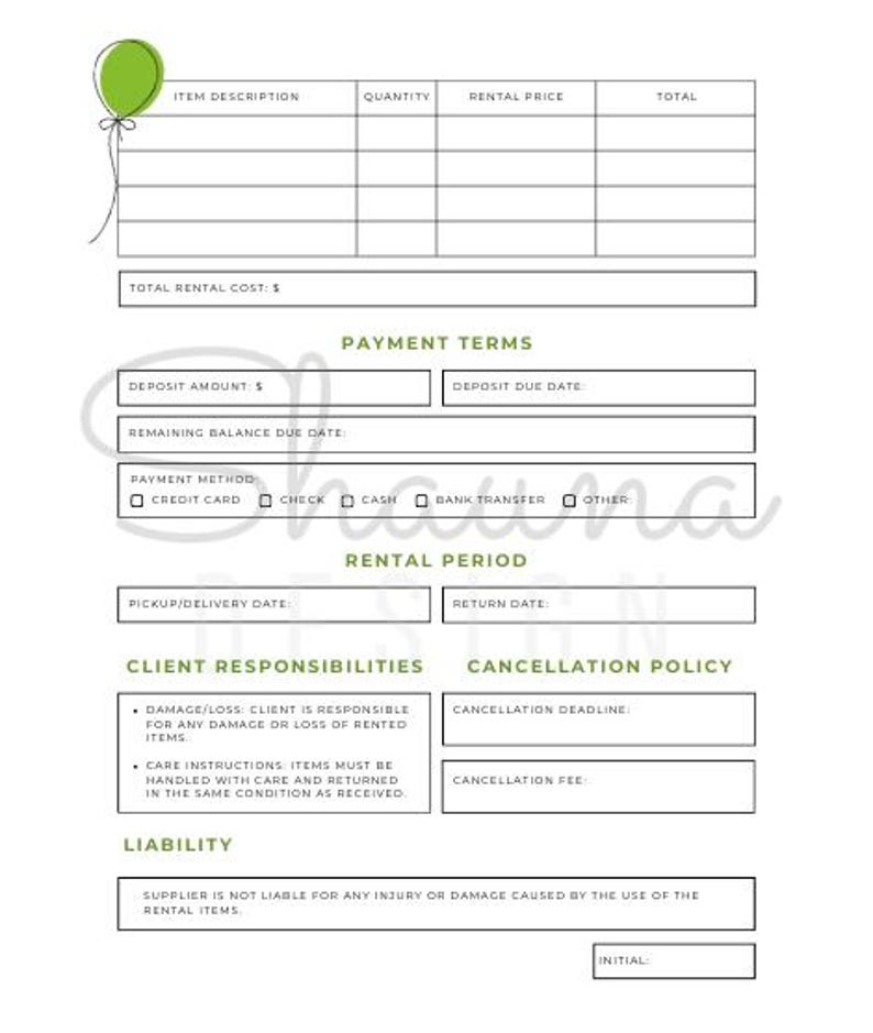 Customizable Event Rental Agreement Form | Fillable PDF Template ...