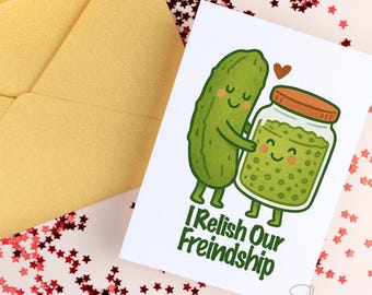 Funny Pickle Pun Design Gift Card PNG, Relish Our Friendship PNG, Gifts, Mugs, Bags – Cute Food Pun Birthday, Friends, T-shirts, Stickers