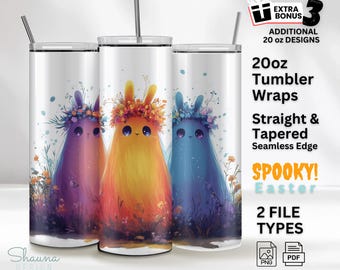 Spooky Easter Tumbler Wrap, Cute Ghost Easter Bunny 20oz Skinny Tumbler Wrap PNG Sublimation Design PNG, Funny Easter Sublimation