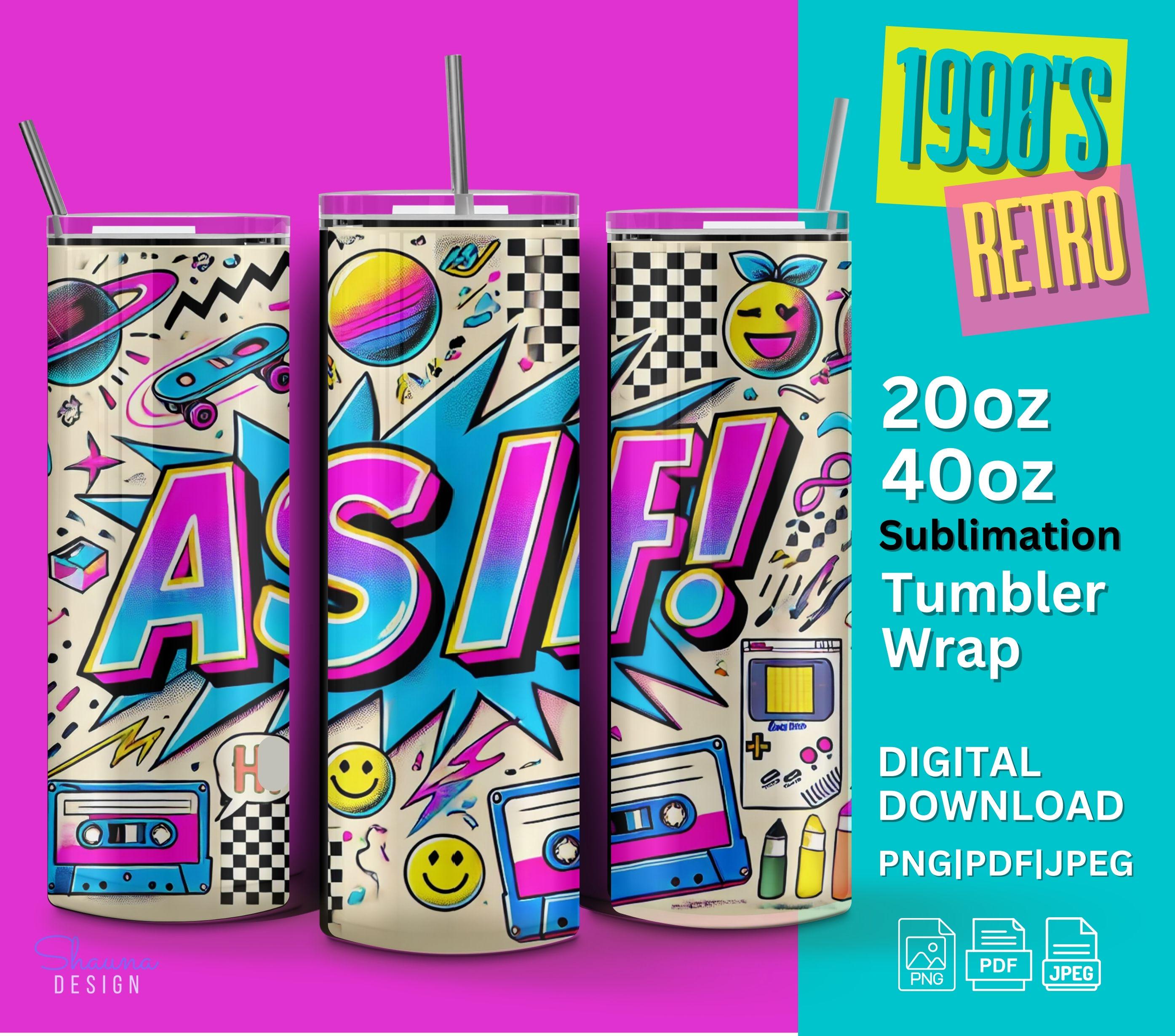 90s Retro Vaporwave Tumbler Wrap PNG | Neon Aesthetic Cup Design ...