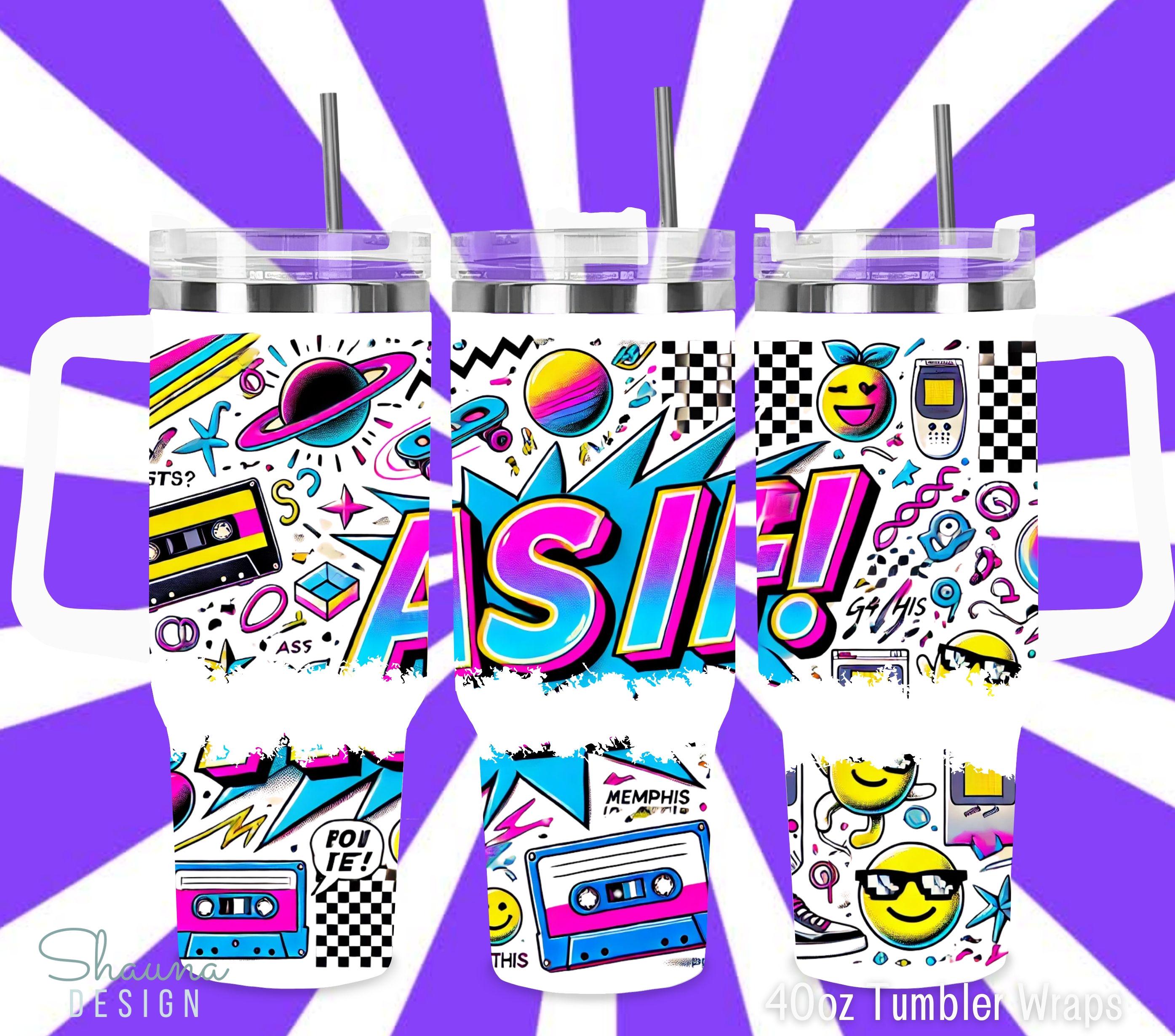 90s Retro Vaporwave Tumbler Wrap PNG | Neon Aesthetic Cup Design ...