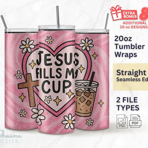 Envoltura para vaso con versículo bíblico cristiano inspirador - Descarga digital para sublimación de vasos delgados de 20 oz