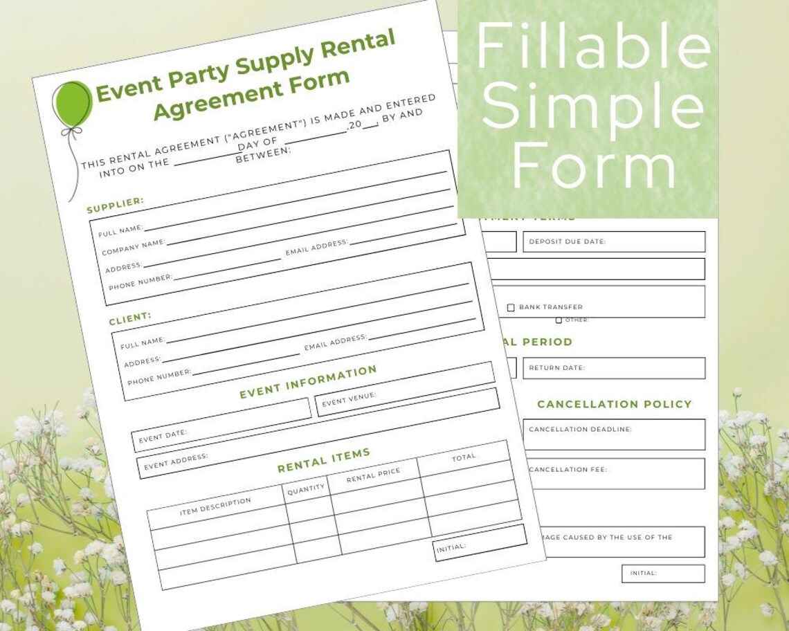 Customizable Event Rental Agreement Form | Fillable PDF Template ...