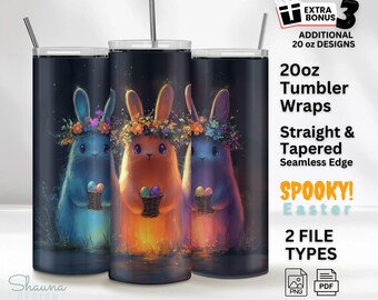Spooky Easter Tumbler Wrap, Cute Ghost Easter Bunny 20oz Skinny Tumbler Wrap PNG Sublimation Design PNG, Funny Easter Sublimation