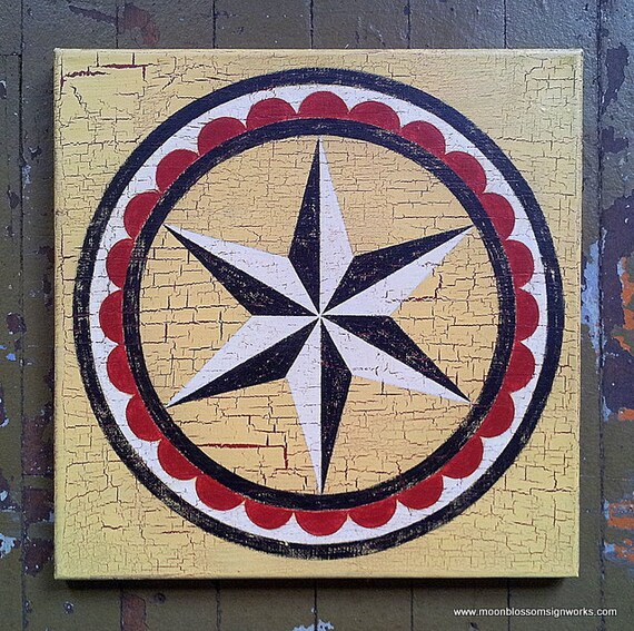 Yellow Barn Star Painting On Square Canvas Etsy