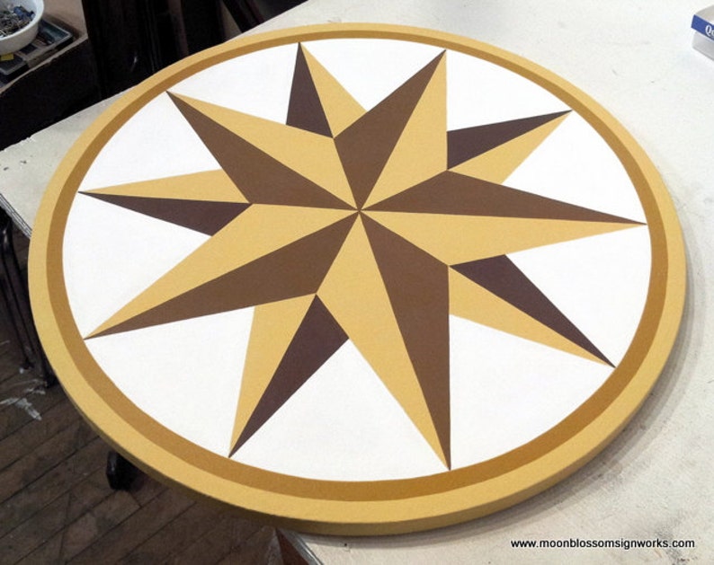 Yellow Barn Star Painting on Circular Canvas image 3