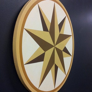 Yellow Barn Star Painting on Circular Canvas image 2