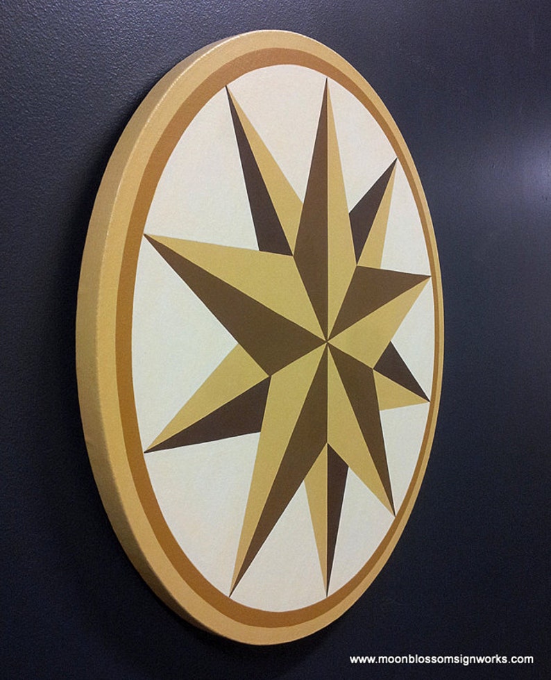 Yellow Barn Star Painting on Circular Canvas image 2