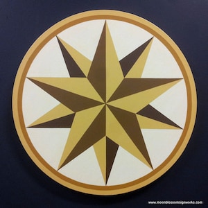 Yellow Barn Star Painting on Circular Canvas image 1