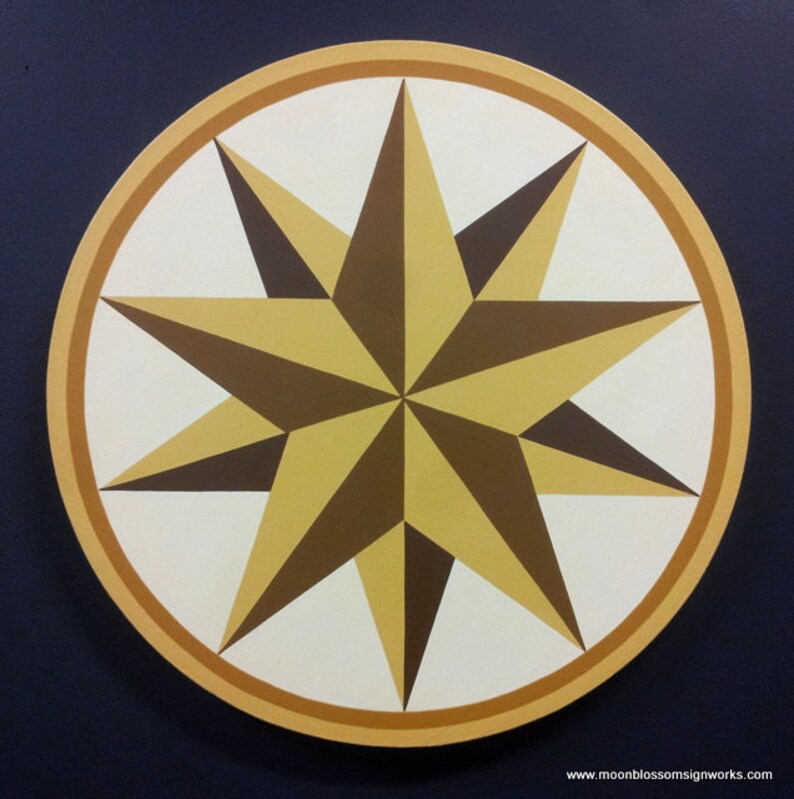 Yellow Barn Star Painting on Circular Canvas image 1