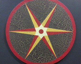 Red and Gold Barn Star Painting on Circular Canvas