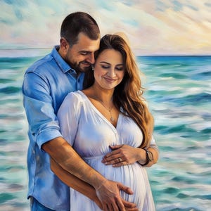 Portret ciążowy, Ilustracja ciążowa, Portret prezentu na baby shower, Niestandardowy portret rodzinny, Niestandardowy portret kobiety w ciąży