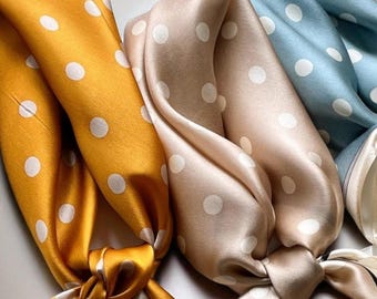 Polka Dot Mulberry Silk Scarf: Small Square Handbag Accessory