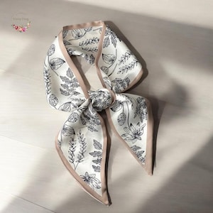 Floral Print Hair Ribbon Scarf: Skinny Silk-Like Neck Tie