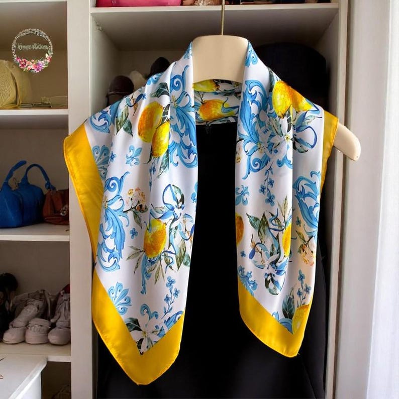 Lemon Yellow Mulberry Silk Scarf: 70cm Square Elegant Neck & Hair Wrap image 1
