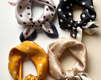 Polka Dot Mulberry Silk Scarf: Small Square Handbag Accessory