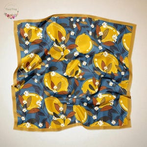 Lemon Print Mulberry Silk Scarf: 70cm Square Elegant Neck & Hair Wrap
