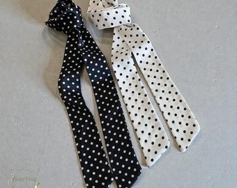 Black Polka Dot Silk Scarf Ribbon – Long Skinny Hair Tie, Chic Neck Ribbon, Bag Accessory