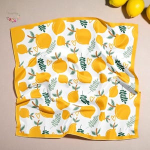 Lemon Print Mulberry Silk Scarf: 70cm Square Elegant Neck & Hair Wrap