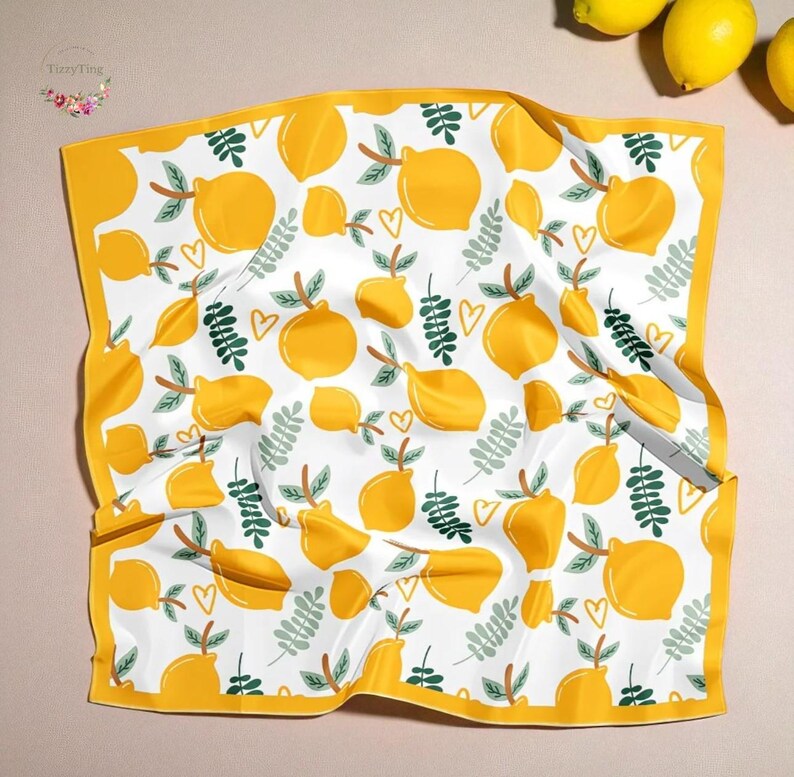 Lemon Print Mulberry Silk Scarf: 70cm Square Elegant Neck & Hair Wrap