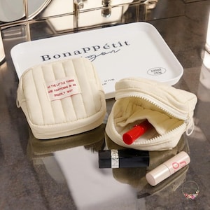 Mini astuccio cosmetico trapuntato – Piccola borsa da viaggio per il trucco / Borsa da toeletta carina / Borsa portaoggetti trapuntata compatta per rossetto / Organizer per il trucco quadrato