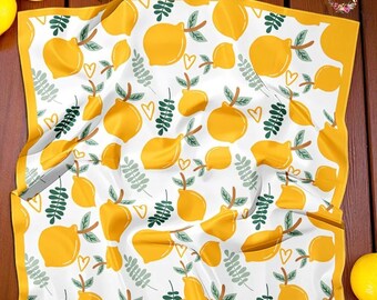 Lemon Print Mulberry Silk Scarf: Lightweight 70cm Square Wrap
