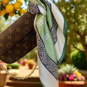 Floraler grüner quadratischer Schal: Baumwoll-Polyester-Mischung, All-Match-Accessoire