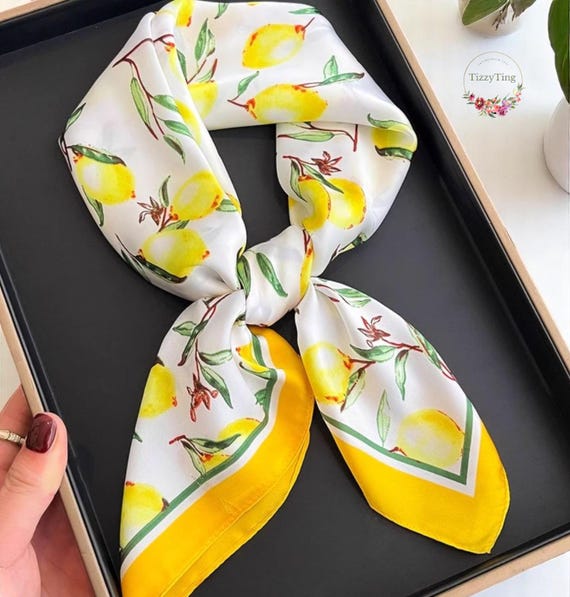 Yellow Lemon & Flowers Print Square Scarf 1pc Women main image 4
