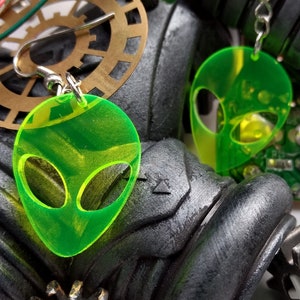 Laser Cut Acrylic Alien Head Earrings