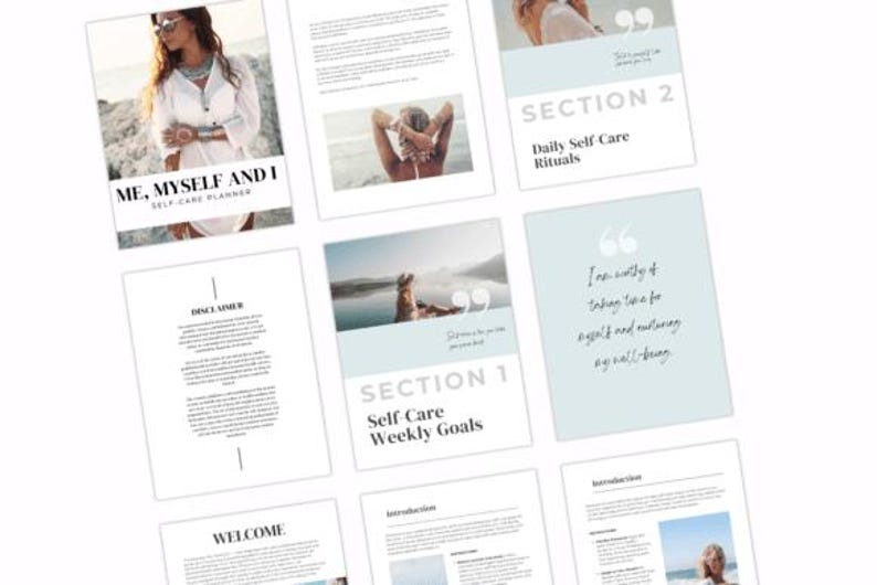 Self Care Planner Printable Bundle | Mental Health Journal | PLR Canva ...