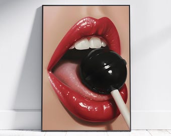 Kiss Lips Wall Art - Digital Print - Retro Lips - Poster - Trendy Wall Art