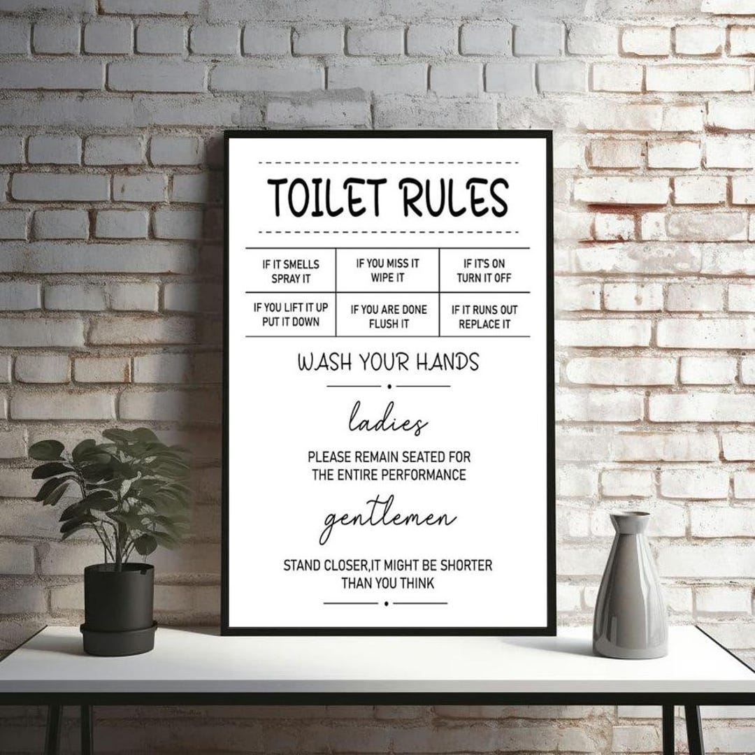 Toilet Rules Print: Funny Retro Bathroom Wall Art (digital