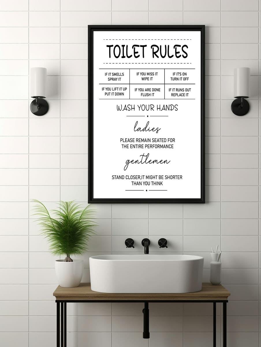 Toilet Rules Print: Funny Retro Bathroom Wall Art (digital