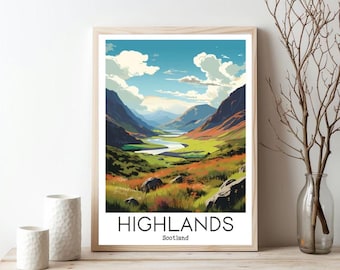 Lámina artística de las Tierras Altas de Escocia: Póster de viaje, decoración del hogar (impresión digital)