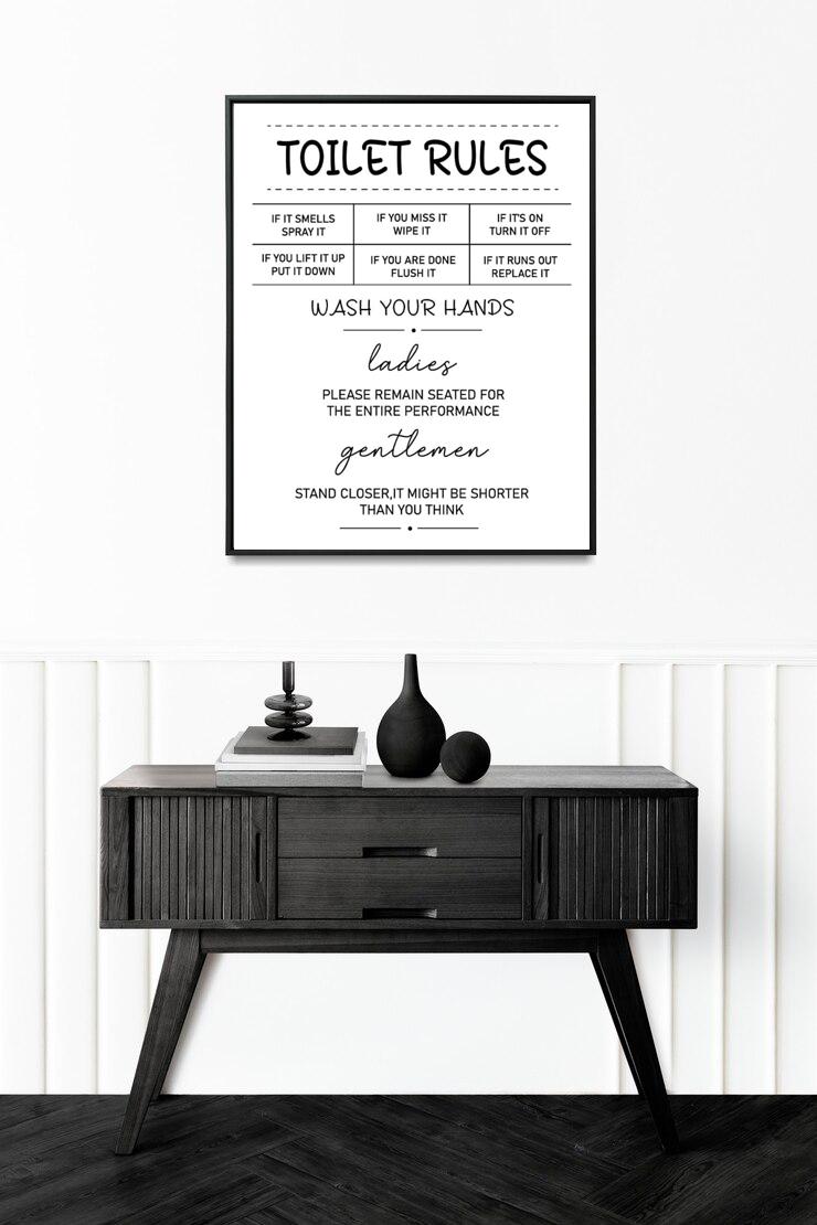 Toilet Rules Print: Funny Retro Bathroom Wall Art (digital