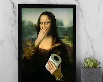 Funny Mona Lisa Bathroom Art: Toilet Paper Prank Print (Digital Download)