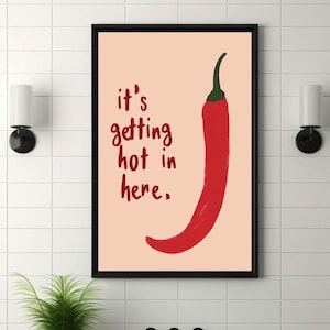 Hot Print Kitchen Wall Art Chili Pepper Poster Trendy Retro Food Illustration Red Aesthetic Decor Digital Download
