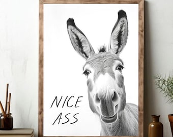Nice Ass, Funny Bathroom Print, Bathroom Decor, Framed Print or Digital Print, Donkey Print, Donkey Digital Print, Nice Ass Donkey